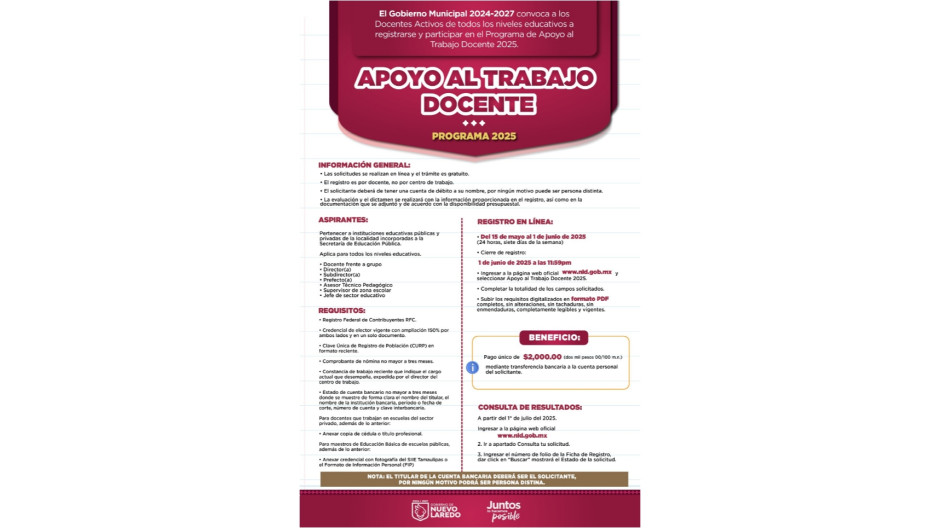 Invita Gobierno Municipal a registrarse para el programa de apoyo al trabajo docente