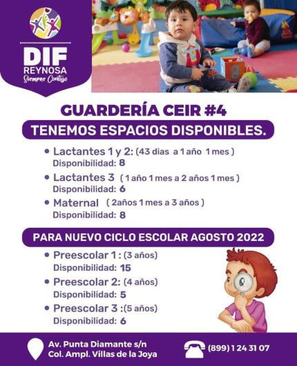 Ofre DIF Reynosa cupo en guardería CEIR 4