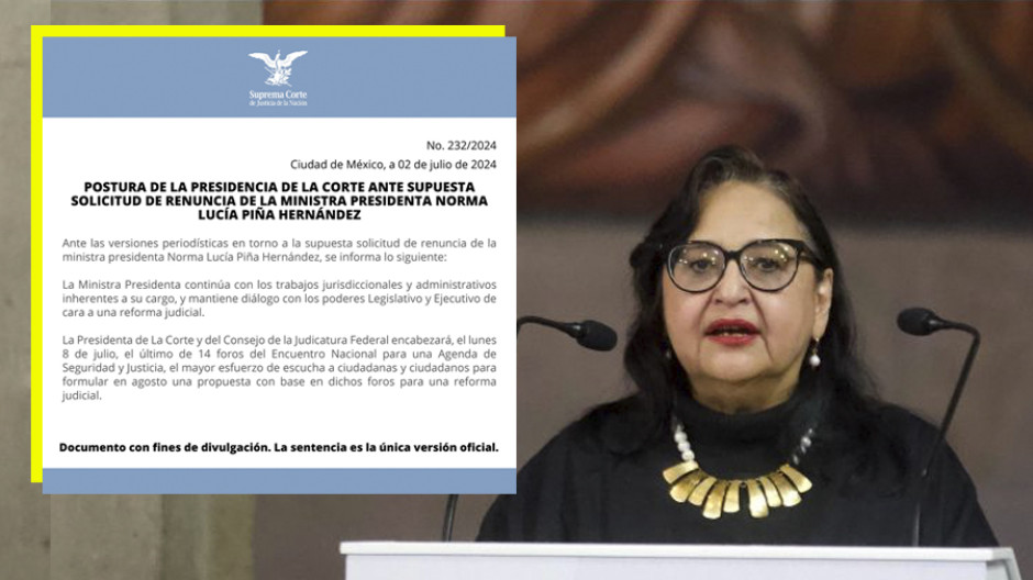La SCJN desmiente renuncia de la ministra presidenta Norma Piña