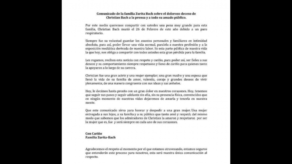 Christian Bach muere por paro respiratorio a los 59 años