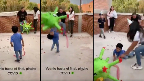 Piñata de coronavirus noquea a niño