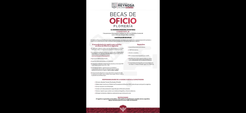 Extiende Gobierno de Reynosa registro para Becas de Oficio en Plomería