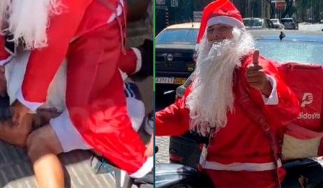 Repartidor vestido de Santa Claus se vuelve viral tras detener a ladrón