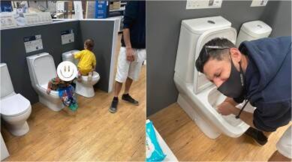 Niño que hizo popó en inodoro de exhibición se hizo viral 