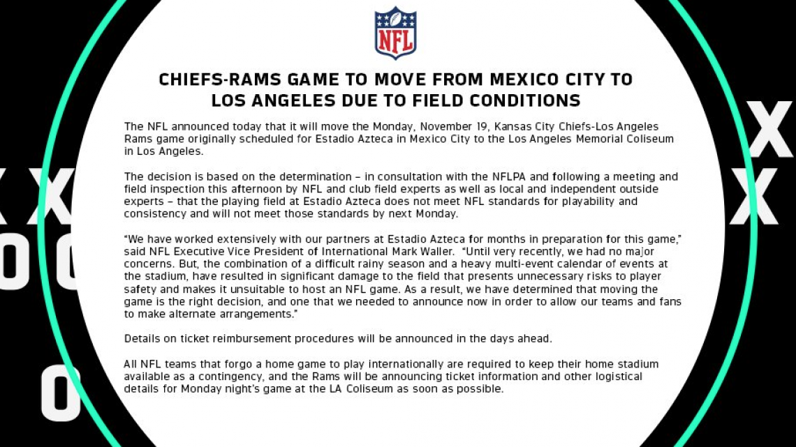 OFICIAL: NFL cancela Monday Night Football en México; juego se mueve a L.A.