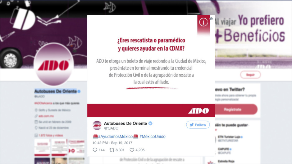 ADO regala viajes redondos a CDMX a paramédicos y rescatistas