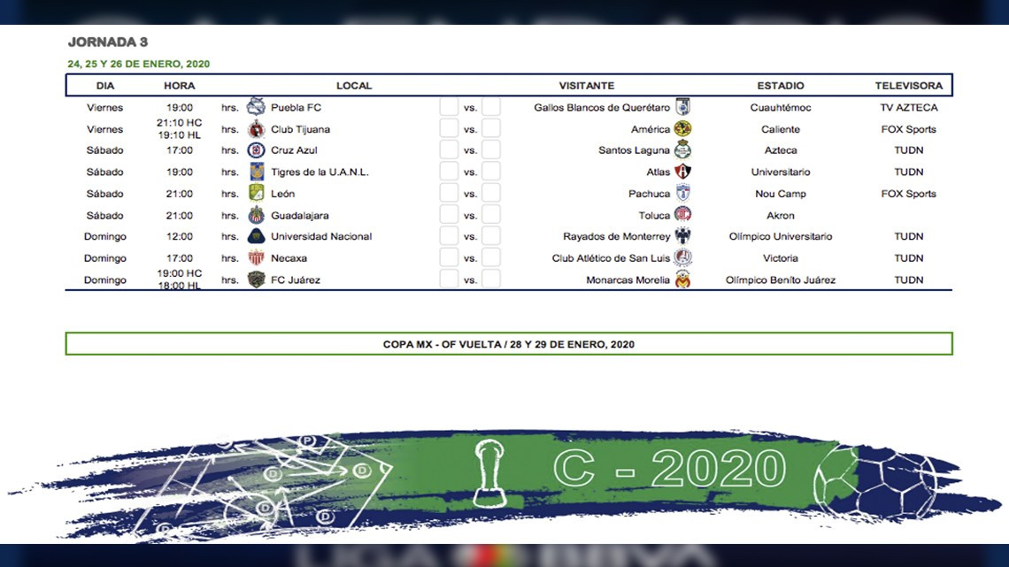 Conoce el calendario completo para el Torneo Clausura 2020 de Liga Mx