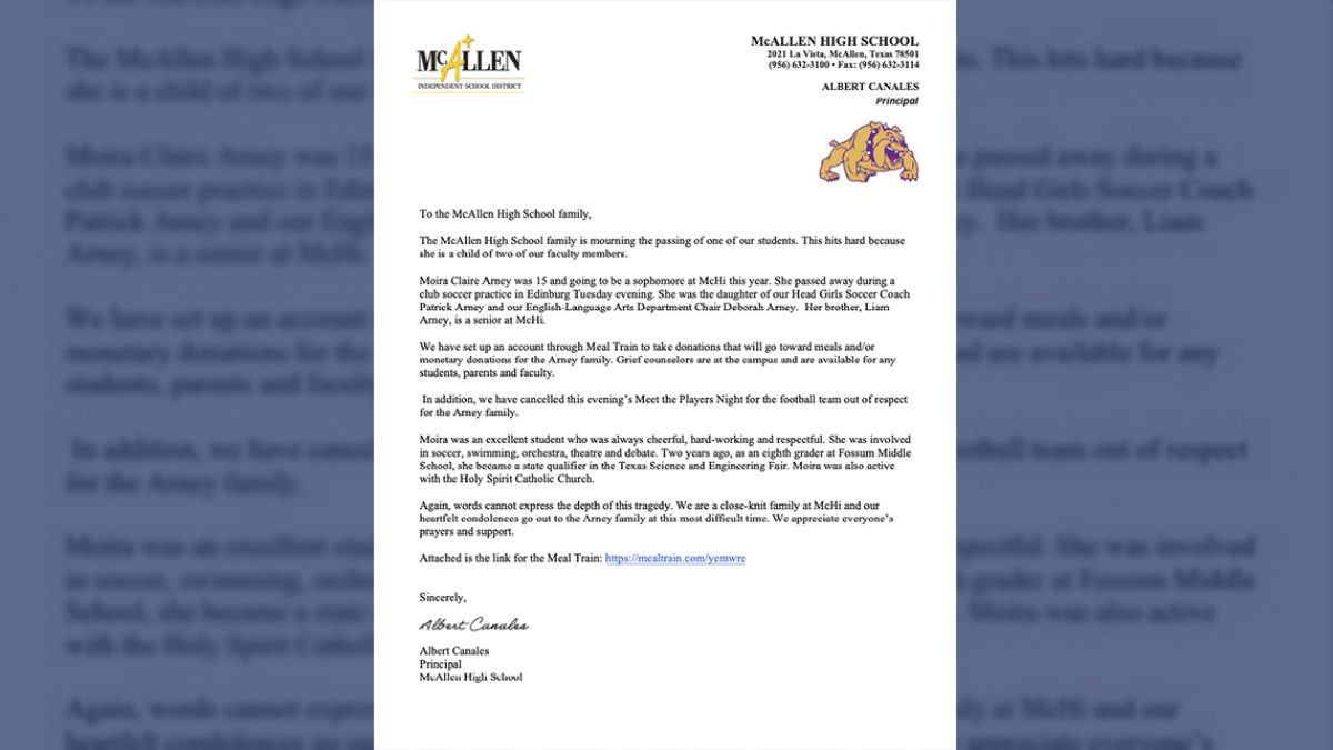 Fallece estudiante de McAllen ISD durante práctica de fútbol