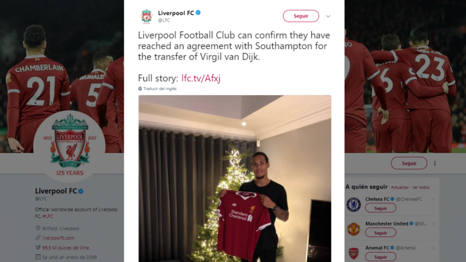 Liverpool anuncia acuerdo con Southampton para el traspaso de Virgil van Dijk