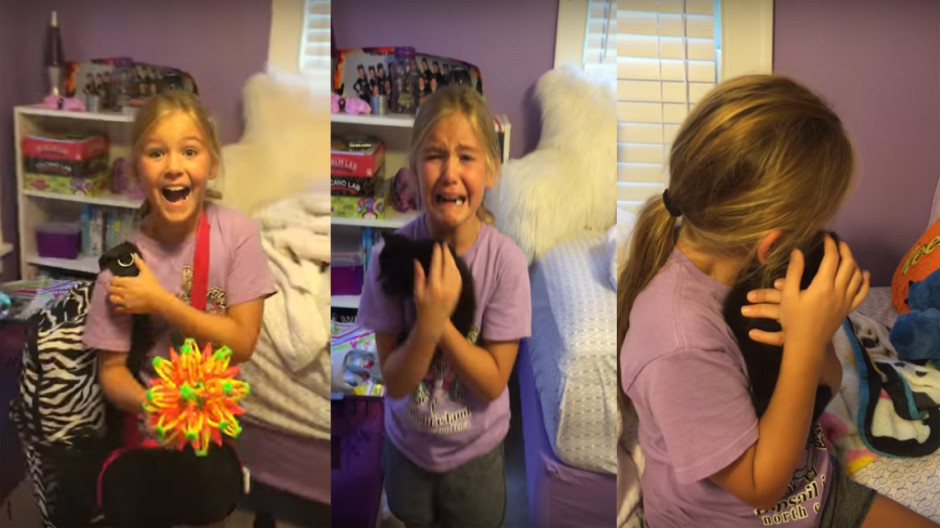 Conmovedor encuentro entre una niña y su nueva mascota