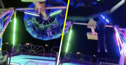 Mujer cae de asiento tras falla mecánica en juego