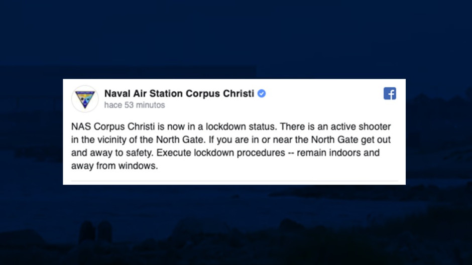 Tiroteo en la Estación Aérea Naval Corpus Christi, en Texas deja al menos un herido
