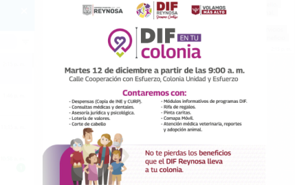 Invita DIF Reynosa a DIF en Tu Colonia 