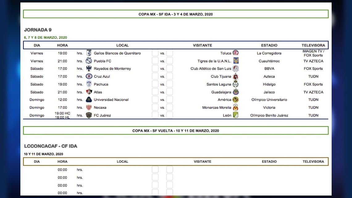Conoce el calendario completo para el Torneo Clausura 2020 de Liga Mx
