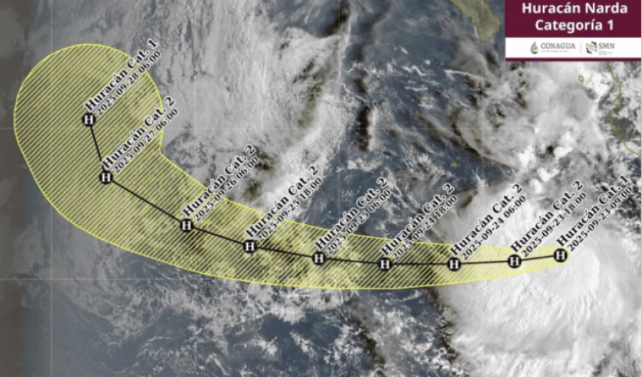 Huracán ‘Narda’ alcanza categoría 1 frente a costas del Pacífico mexicano