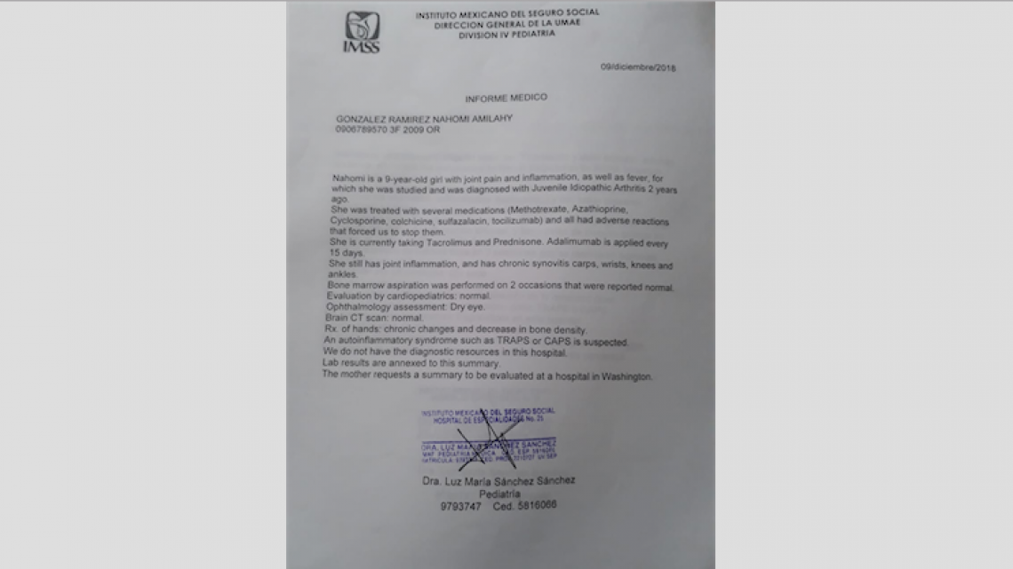 Rara enfermedad mantiene en el hospital a pequeña de 9 años