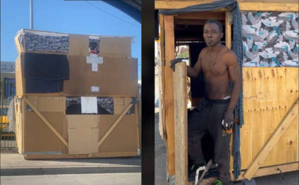 Vagabundo construye casa de cartón de dos pisos y se hace viral
