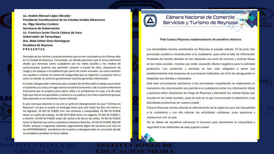 Demandan cámaras y organismos garantías de seguridad para Reynosa 