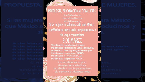 Usuarias de redes sociales proponen "Paro Nacional de Mujeres"