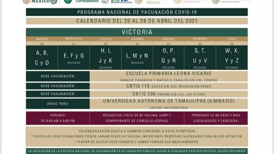 Llega la segunda dosis contra el Covid 19 para adultos mayores de Victoria