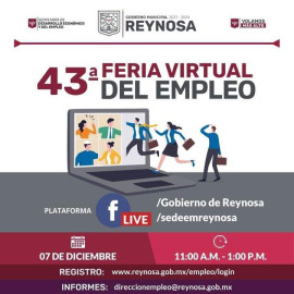 Llevará a cabo Gobierno de Reynosa Feria Virtual del Empleo #43