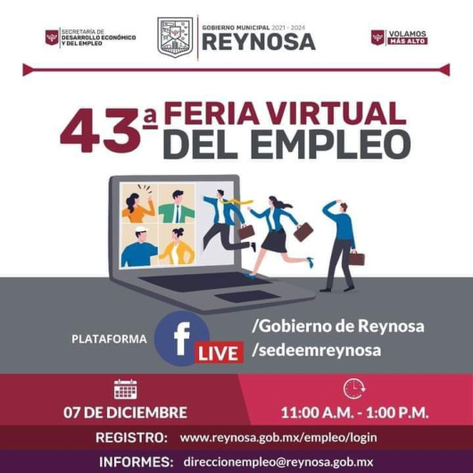 Llevará a cabo Gobierno de Reynosa Feria Virtual del Empleo #43
