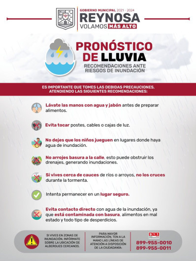 Pendiente Gobierno de Reynosa por probable presencia de lluvia 