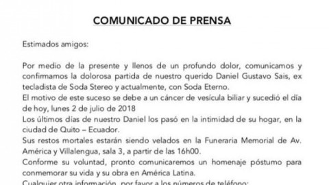 Fallece el cuarto Soda Stereo, Daniel Sais