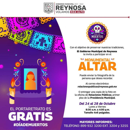 Inaugurará Gobierno de Reynosa, Monumental Altar de Muertos el 1 de noviembre 