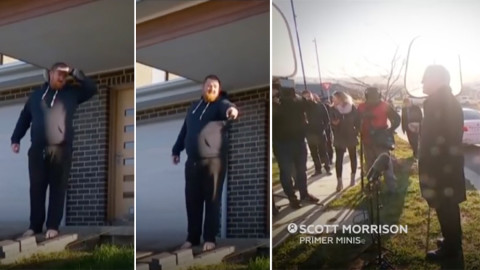 Hombre pide al primer ministro australiano que no pise su césped en plena rueda de prensa