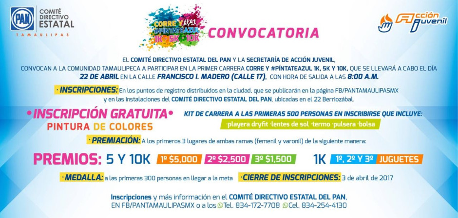 Convoca PAN a su Carrera Atlética #PintateAzul 