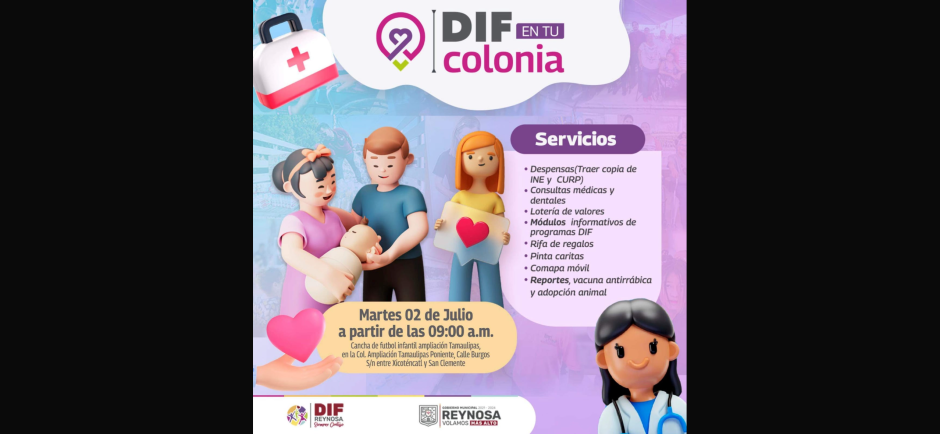 Realizará DIF Reynos Brigada "DIF en tu Colonia"