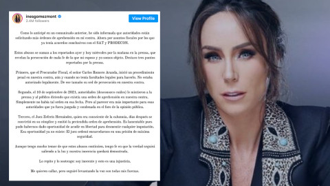 Inés Gómez Mont afirma que tiene "mucho temor" por actuar de autoridades en su caso