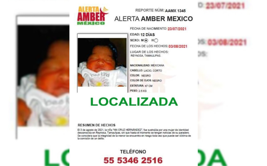 Localizan a bebé robada en Reynosa; desactivan Alerta Amber