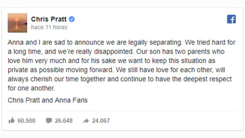 Chris Pratt y Anna Faris anuncian su separación
