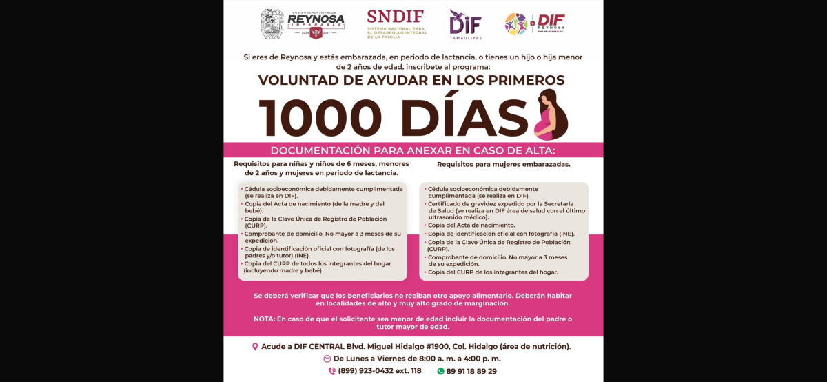 Invita DIF-Reynosa a registrarse al programa “Voluntad de Ayudar en los Primeros 1000 Días”
