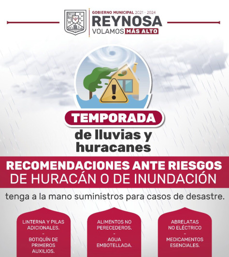 Gobierno de Reynosa brinda recomendaciones por temporada de huracanes 2022