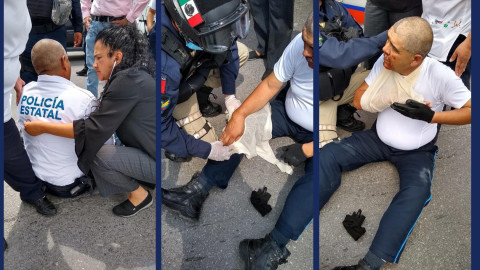 Se lesiona policía estatal al caer de la patrulla 