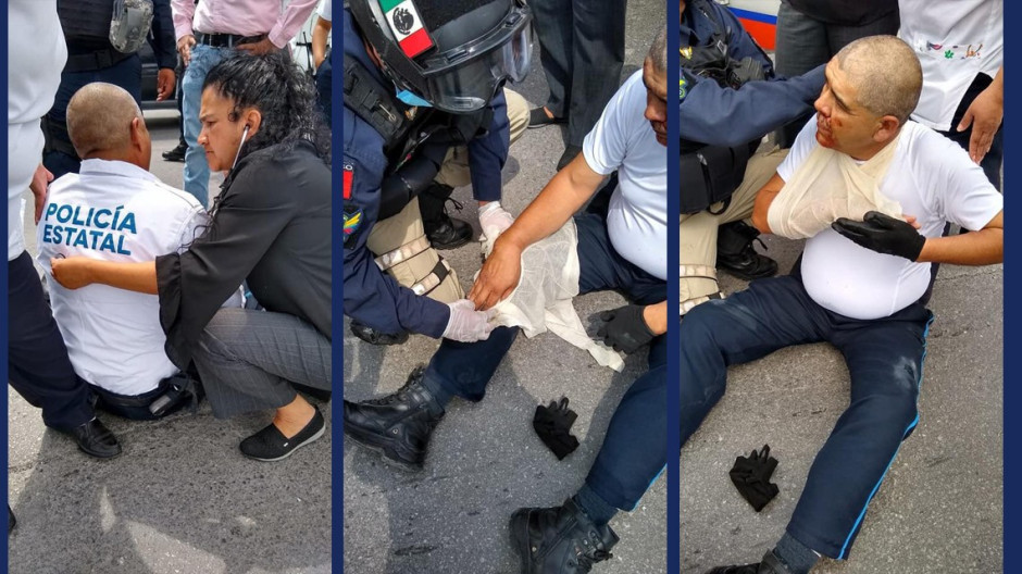 Se lesiona policía estatal al caer de la patrulla 