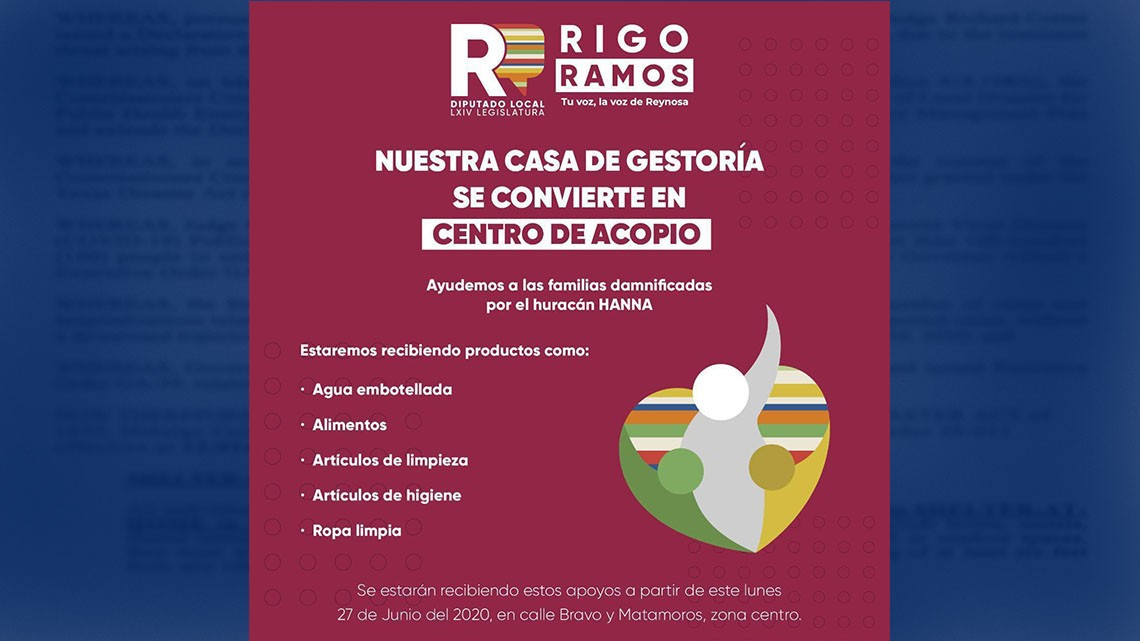 Reynosenses se unen para ayudar a damnificados por 'Hanna'