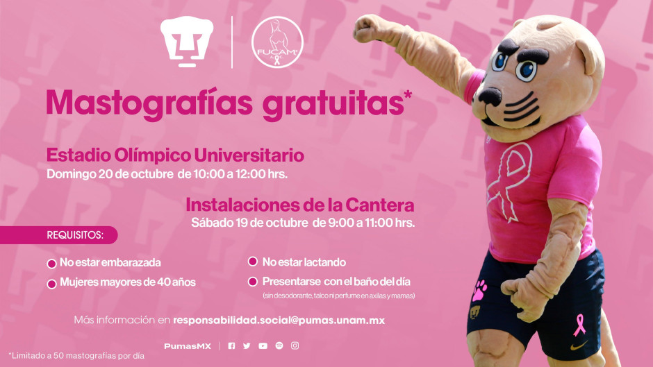 Pumas regalará mastografías en sus próximos juegos de local