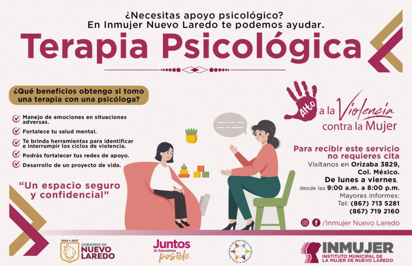 Ofrece INMUJER terapia psicológica para fortalecer y proteger a las mujeres