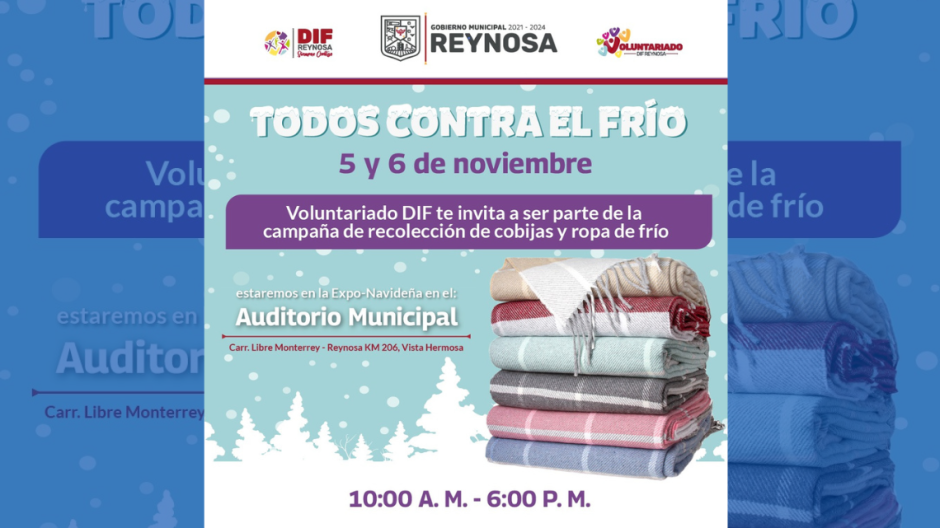 Invita DIF Reynosa a participar donando cobijas y ropa invernal 