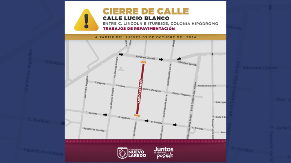 Anuncian cierre de vialidad por trabajos de repavimentación en colonia Hipódromo