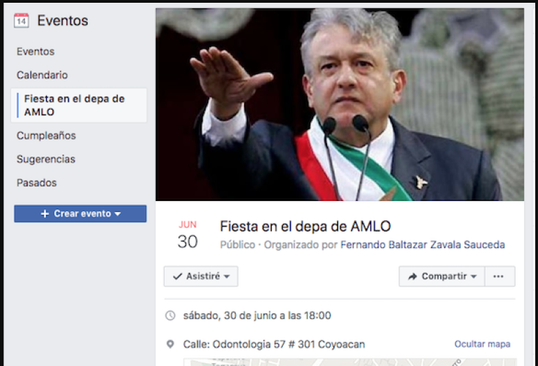 Convocan a fiesta en departamento de AMLO