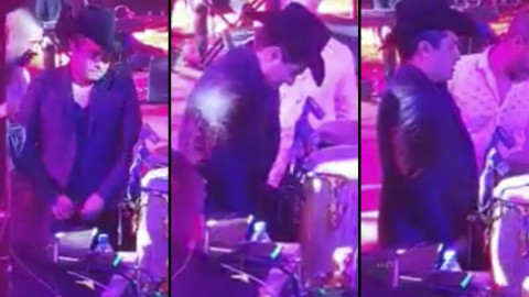 Cachan a Julión Álvarez orinando en plena presentación