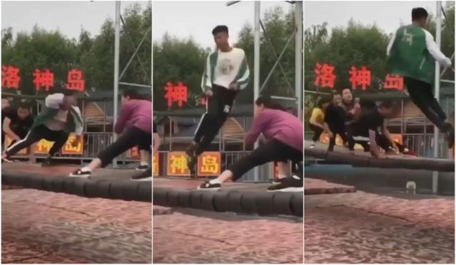 Jóvenes realizan juego extremo de coordinación y equilibrio