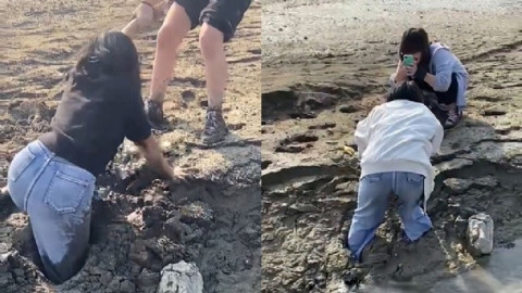 Joven queda atrapada en lodo en la Presa La Boca