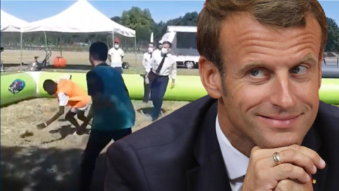 Emmanuel Macron 'noquea' de un pelotazo a un menor durante un partido