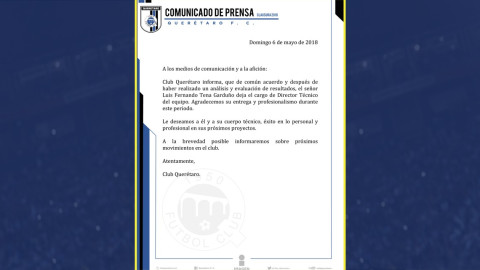 Luis Fernando Tena deja de ser el DT de Querétaro